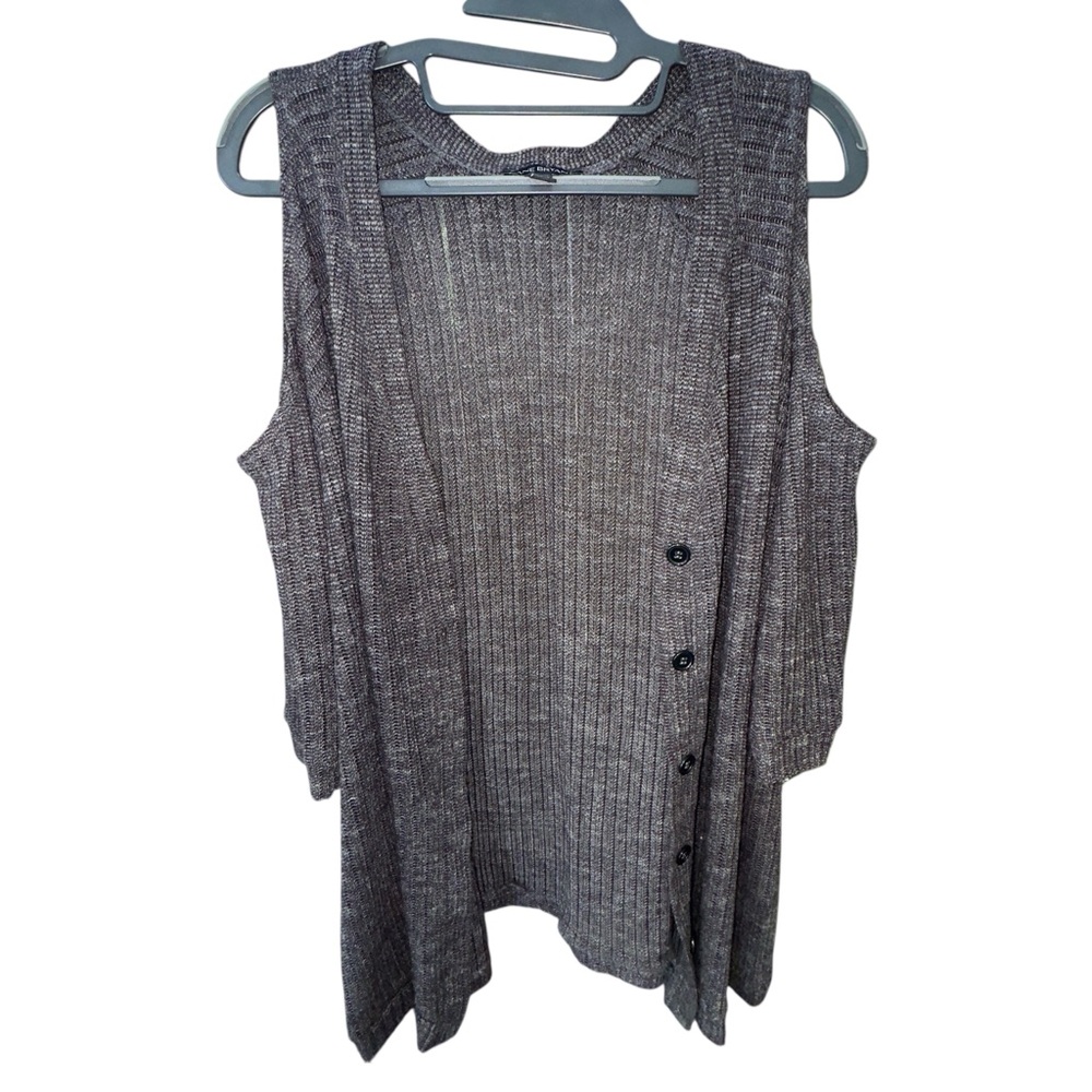 Lane Bryant Size 22/24 Cold Shoulder Knit Cardigan Marled Gray Button Front